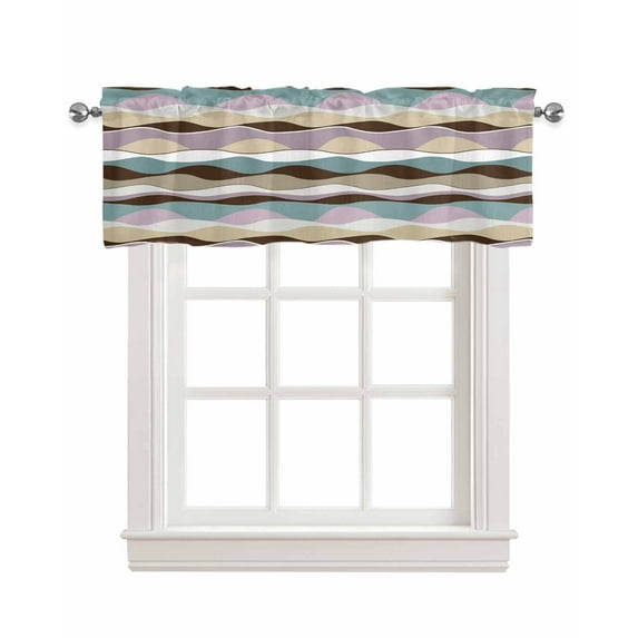 Faux Linen Valances for Windows Ripple Stripes Colorful Ocean Waves Curtains Valance Light Filtering Rod Pocket Small Window Treatment for Kitchen Living Room Bedroom 42x18In