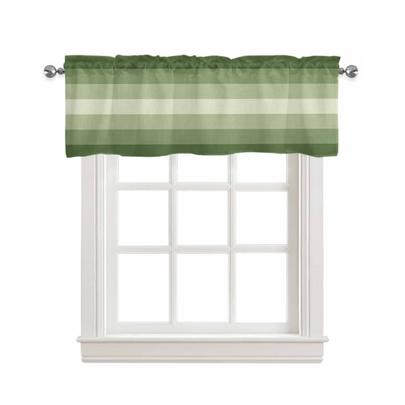 Faux Linen Valances for Windows Sage Green Ombre Stripe Curtains Valance Light Filtering Rod Pocket Small Window Treatment for Kitchen Living Room Bedroom 42x18In