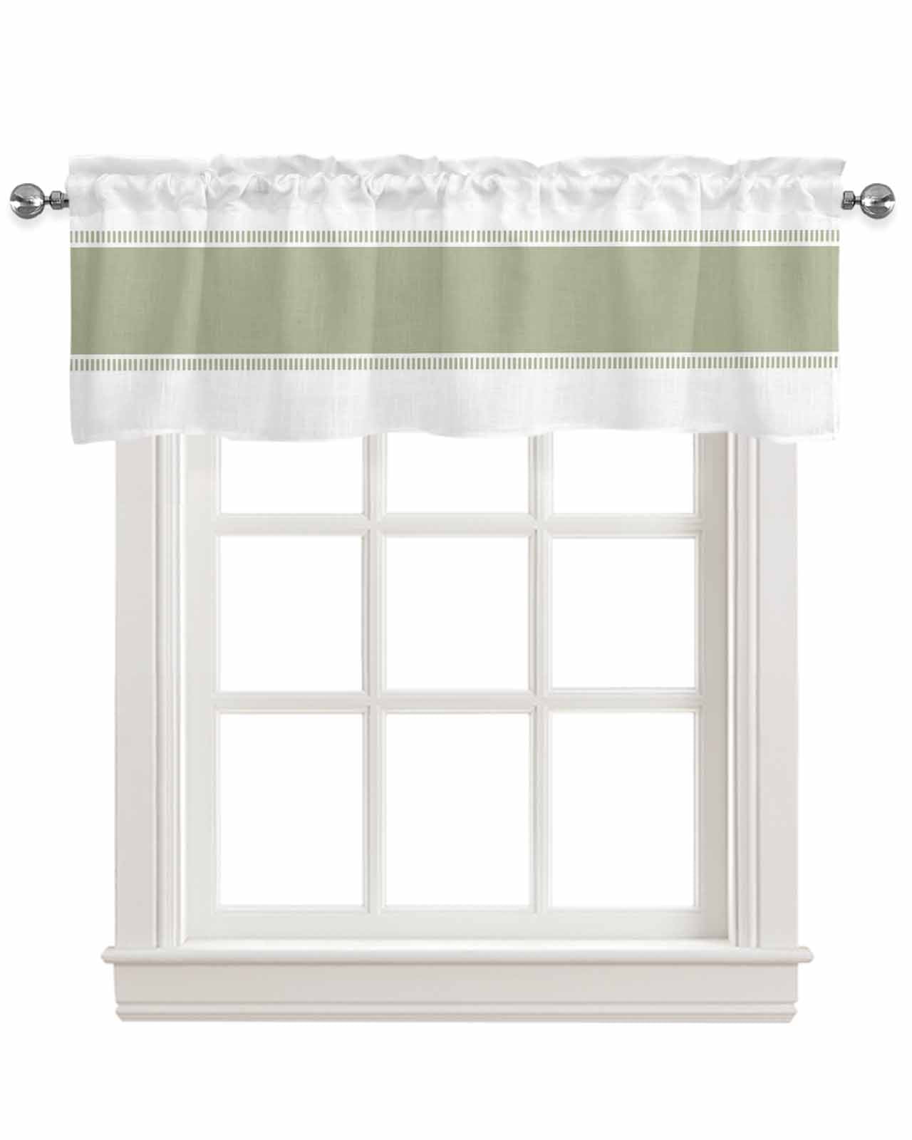 Faux Linen Valances for Windows Sage Green Stripe Curtains Valance Light Filtering Rod Pocket Small Window Treatment for Kitchen Living Room Bedroom 42x18In