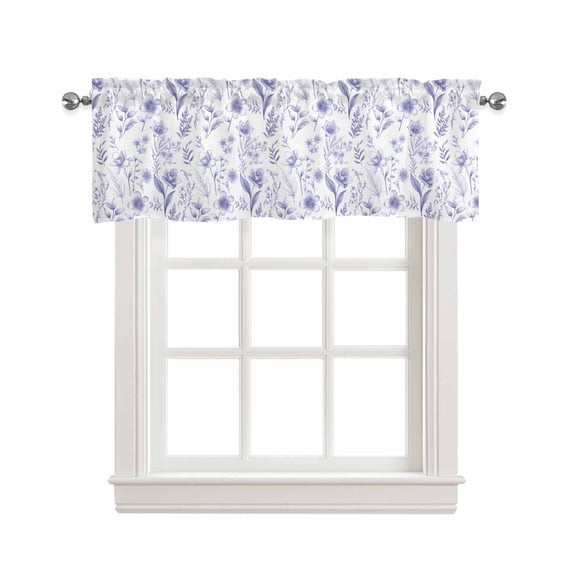 Faux Linen Valances for Windows Spring Flowers Purple Orchids Plant Leaves Curtains Valance Light Filtering Rod Pocket Small Window Treatment for Kitchen Living Room Bedroom 42x12In