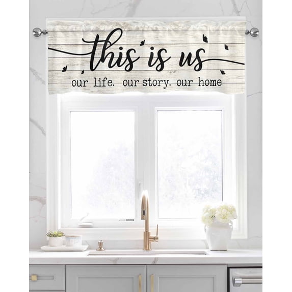 Faux Linen Valances for Windows This Is Us Our Life Our Story Our Home Curtains Valance Light Filtering Rod Pocket Small Window Treatment for Kitchen Living Room Bedroom 42x12In