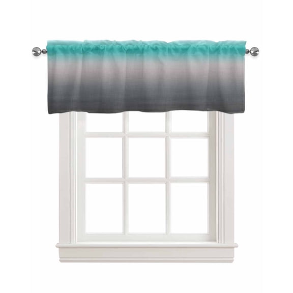 Faux Linen Valances for Windows Turquoise Grey Stripe Gradient Curtains Valance Light Filtering Rod Pocket Small Window Treatment for Kitchen Living Room Bedroom 60x18In