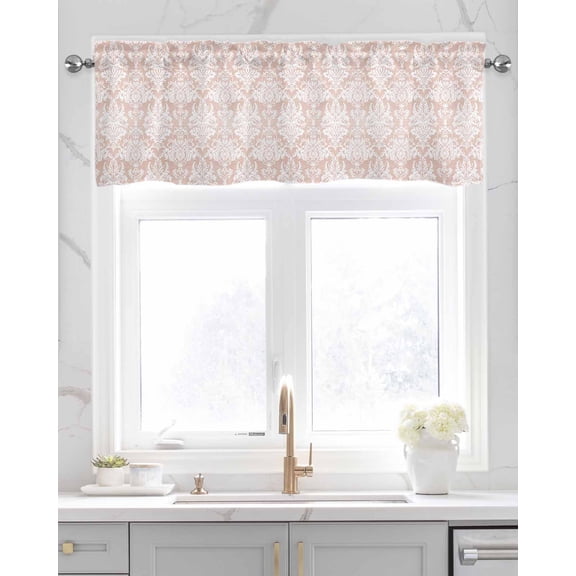 Faux Linen Valances for Windows Vintage Floral Peach Floral Pattern Middle Eastern Style Curtains Valance Light Filtering Rod Pocket Small Window Treatment for Kitchen Living Room Bedroom 42x18In