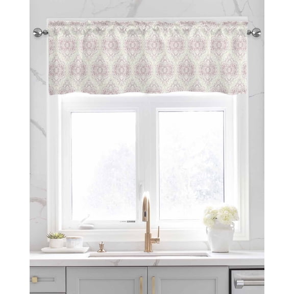 Faux Linen Valances for Windows Vintage Floral Red Floral Pattern Middle Eastern Style Curtains Valance Light Filtering Rod Pocket Small Window Treatment for Kitchen Living Room Bedroom 42x12In