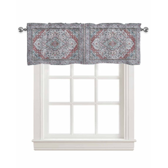 Faux Linen Valances for Windows Vintage Flower Art Carving Texture Printing Curtains Valance Light Filtering Rod Pocket Small Window Treatment for Kitchen Living Room Bedroom 42x18In