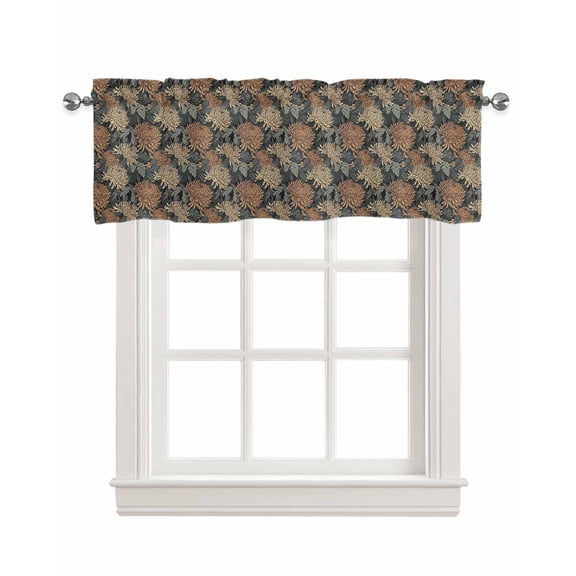 Faux Linen Valances for Windows Vintage Flower Dahlia Texture Curtains Valance Light Filtering Rod Pocket Small Window Treatment for Kitchen Living Room Bedroom 60x18In