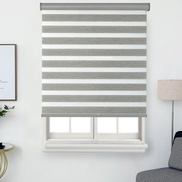 Faux Linen Zebra Shade, Cordless Free-Stop Zebra Blind with Dual Layer for Bedroom/Living Room/Office