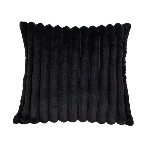 Faux Long Plush Decorative Throw Pillow Luxury Soft Fluffy Striped Cute Pillow Cushion for Sofa Couch Bed Living Room Home Decor, Black