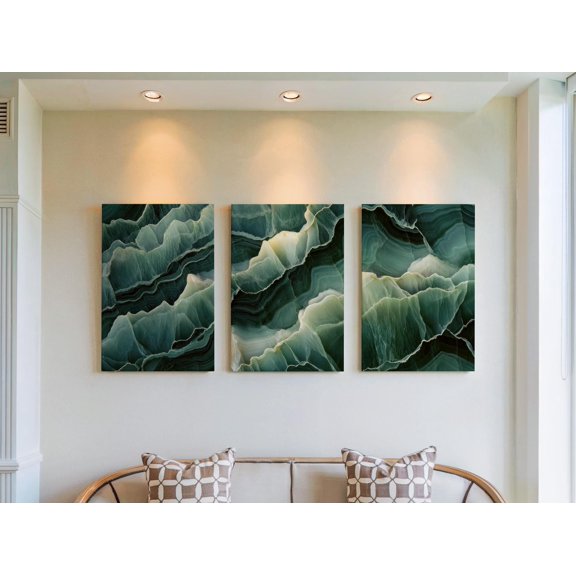 Faux Look Green Onyx Texture Triptych Luxury Stone Nature Gallery Set For Decorative Wall Art Poster, , Poster Only