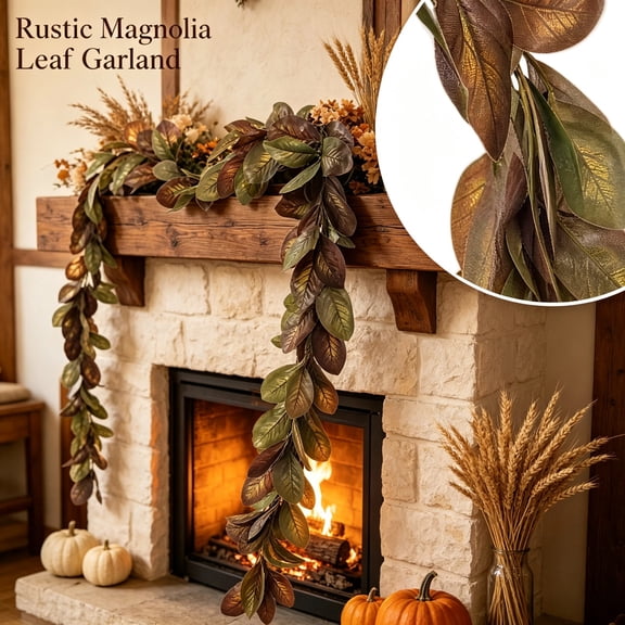 Faux Magnolia Leaf Garland, Premium Silk Artificial Vine Garland, Reusable Hanging Greenery for Indoor Wall, Mantel, Porch, Holiday & Harvest Decor 75 Inch