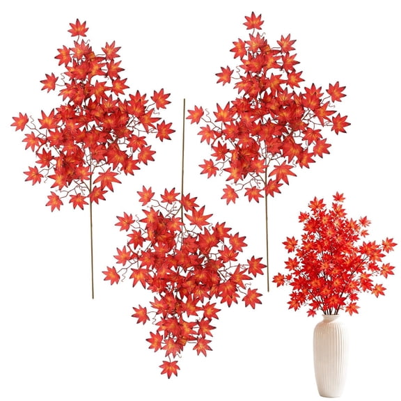 Faux Maple Leaves Stems Artificial Autumn Shrubs, Fall Leaves Branches | for Fall Vase Home Thanksgiving Harvest Halloween Christmas Decor