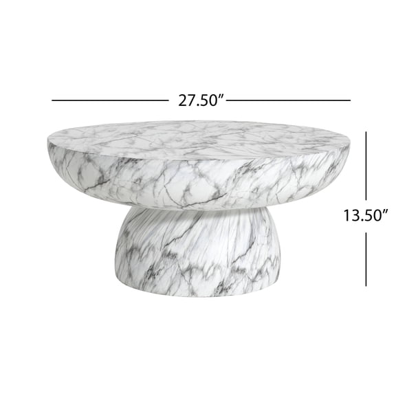 Faux Marble Coffee Table with MGO Durability for Indoor Outdoor Patio, 27.5L x 27.5W x 13.5H Inches, No Assembly Required