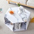 thumbnail image 1 of SUDICA Faux Marble Coffee Table with Storage, Hexagon Shape, White MDF, Modern Living Room, 1 of 8