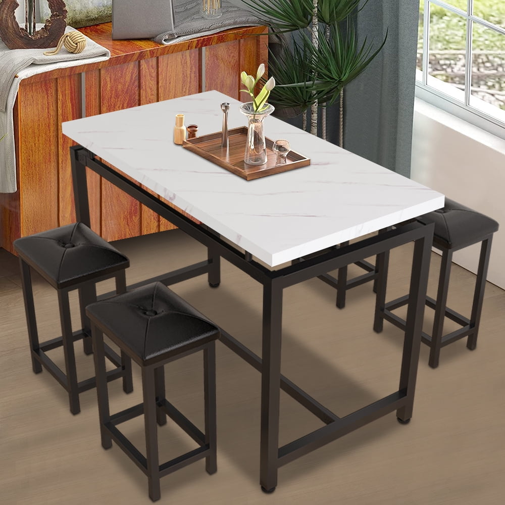 BTMWAY Faux Marble Dining Set: 4 Stools and Small-Style Rectangle ...