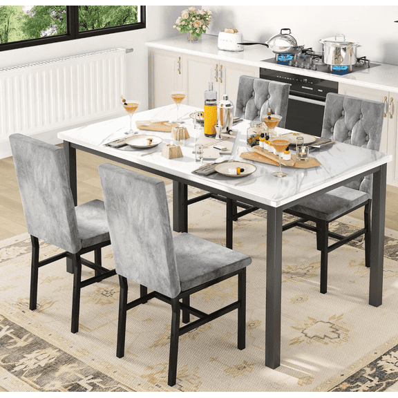 MOOSENG Faux Marble Dining Table Set for 4 | Kitchen Table & Chairs Set of 4 with Luxurious Button Tufted Dinner Chairs | for Home, Kitchen & Dining