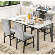 MOOSENG Faux Marble Dining Table Set for 4 | Kitchen Table & Chairs Set of 4 with Luxurious Button Tufted Dinner Chairs | for Home, Kitchen & Dining
