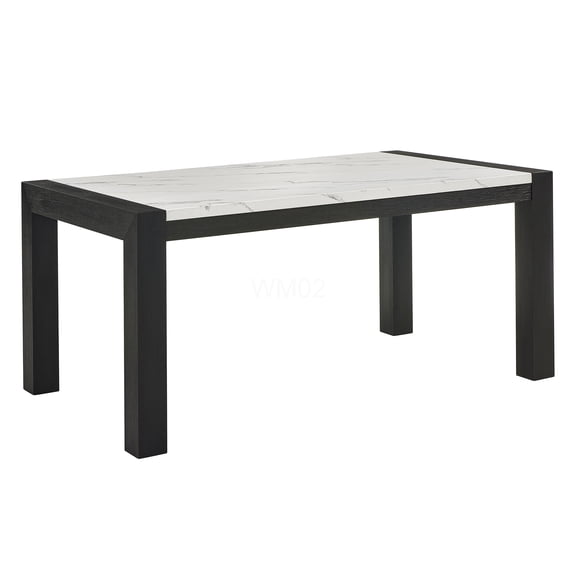 Faux Marble Dining Table for 6, Modern Rectangular Wood Table with Black Base and White Marble Top for Dining Room