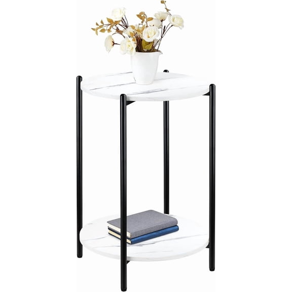 Faux Marble End Table Side Table Marble Nightstand for Living Room or Bedroom Modern Accent Table with  Metal Frame