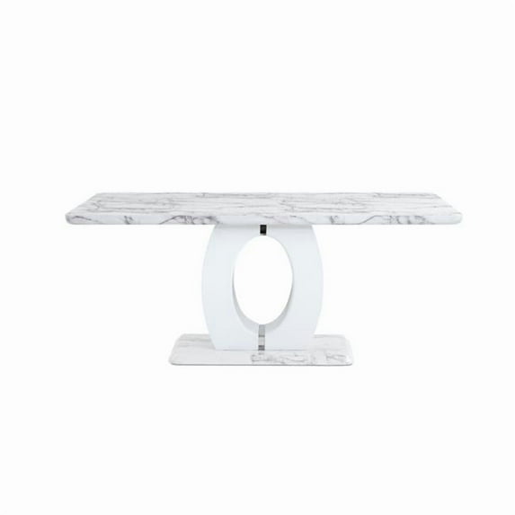 Faux Marble Pedestal Base Dining Table - White Marble