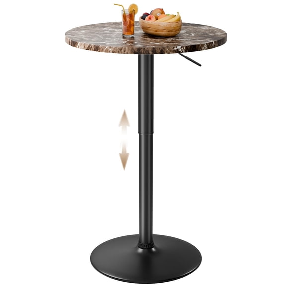 Faux Marble Round Bar Table with Adjustable Height Metal Base and MDF Top for Dining, Living Room, Kitchen, Bar
