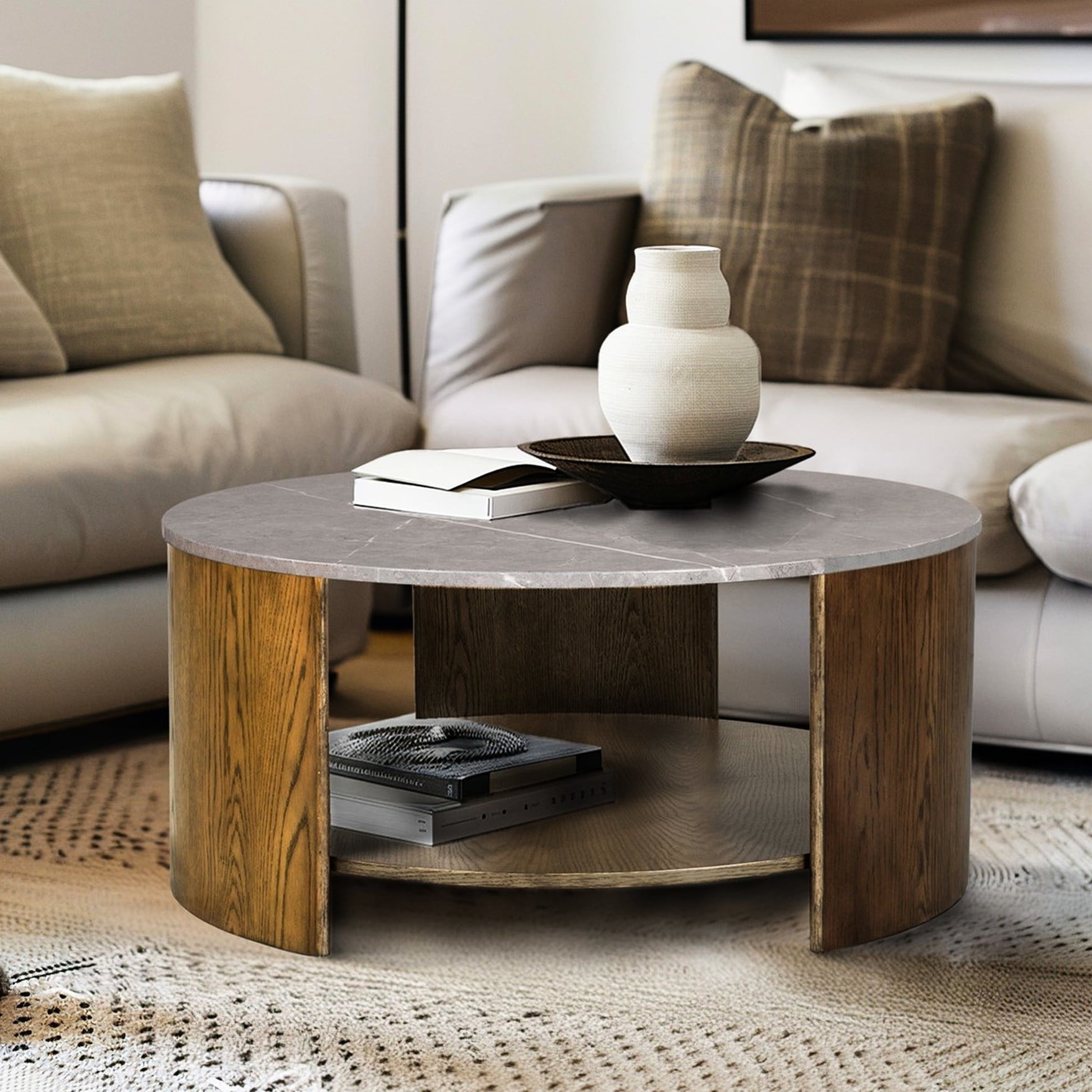 Faux Marble Round Coffee Table for Display - Beautify Your Living Room ...