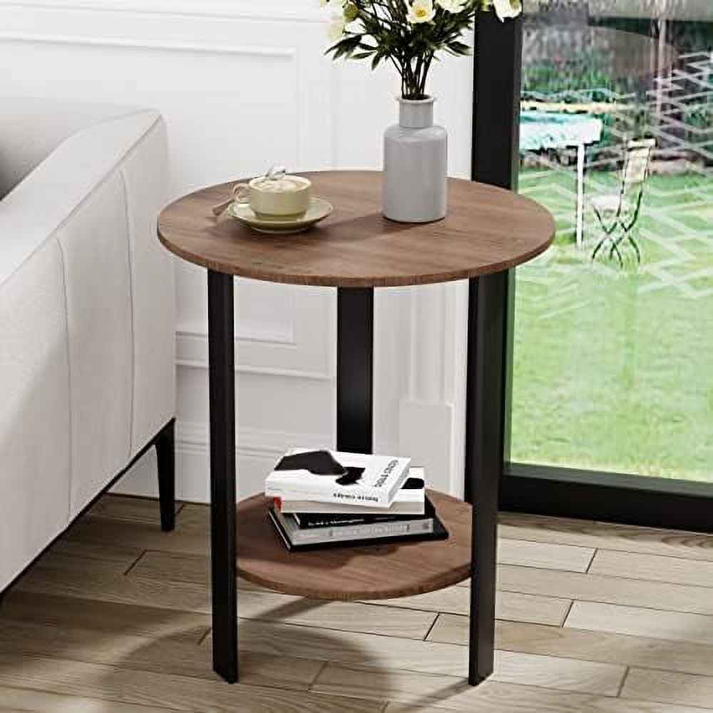 Faux Marble Round End Table 20 Inch Modern Side Table for Living Room