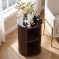 thumbnail image 1 of Morden Fort Marble End Table with Sliding Door & Storage,  Fluted Side Table with Adjustable Shelves, Round Nightstand for Living Room Bedroom, Easy Clean Top (Black), 1 of 10