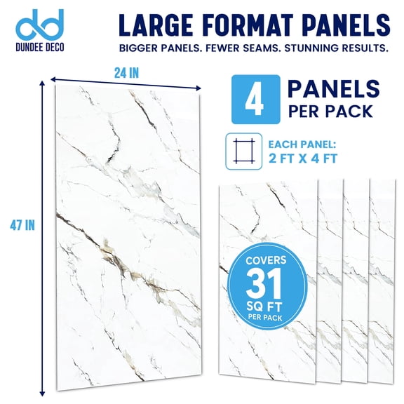 Faux Marble Wall Panels - Sample - Glossy - White, Grey, Tan Veins