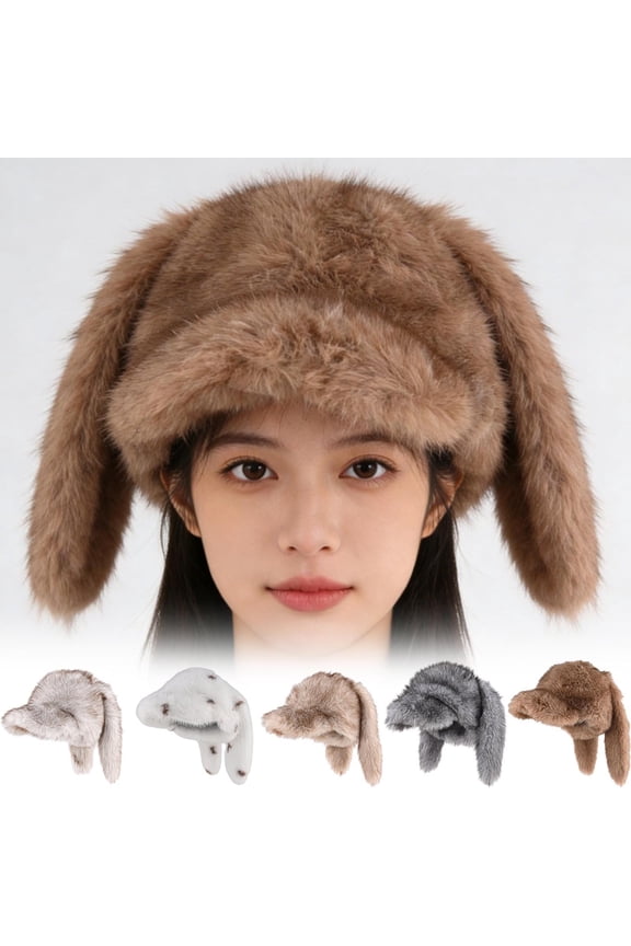 Faux Mink Baseball Cap with Long Ears | Winter Warm Ear Protection Hat for Adults | Soft Plush Polyester, Stretch Fit, Cute Plush Animal Design, 21.2-22.8 Inch Head, Cold Weather Outdoor Fashion