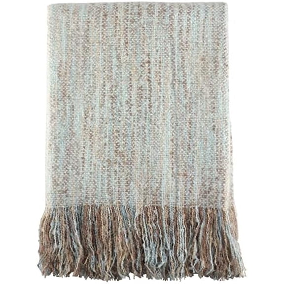 Faux Mohair Fringe Throw Blanket – Lightweight Reversible Acrylic Decorative Throw, Aqua, 50"x60"