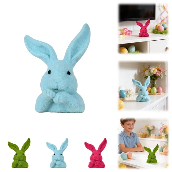 Faux Moss Flocking Rabbits Head Figurine Decoration for Living Room Garden Balconies or Easters Tabletop Display Ornament Flocking Resin Bunnies Head Ornament