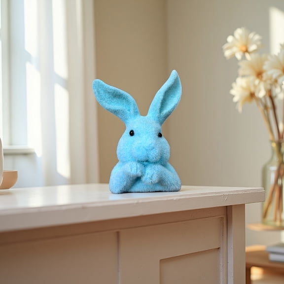 Faux Moss Flocking Rabbits Head Figurine Decoration for Living Room Garden Balconies or Easters Tabletop Display Ornament Flocking Resin Bunnies Head Ornament