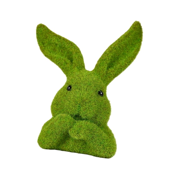 Faux Moss Flocking Rabbits Head Figurine Decoration for Living Room Garden Balconies or Easters Tabletop Display Ornament