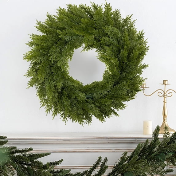 Faux Norfolk Pines Wreath for Front Door, 19.7" Artificial Cedar Winter Wreath for Home Window Wall Fireplace Indoor Outdoor Decors