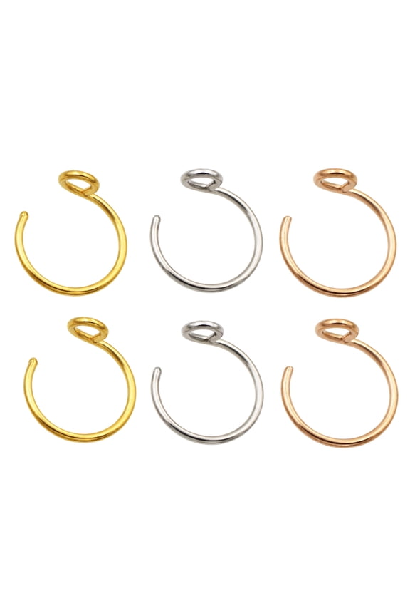 Faux Nose Ring 8mm Septum Ring 20g Fake Nose Rings Hoop 20 Gauge Rose Gold Nose Ring Faux Lip Ring 6PCS Rose Gold & Gold & Silver