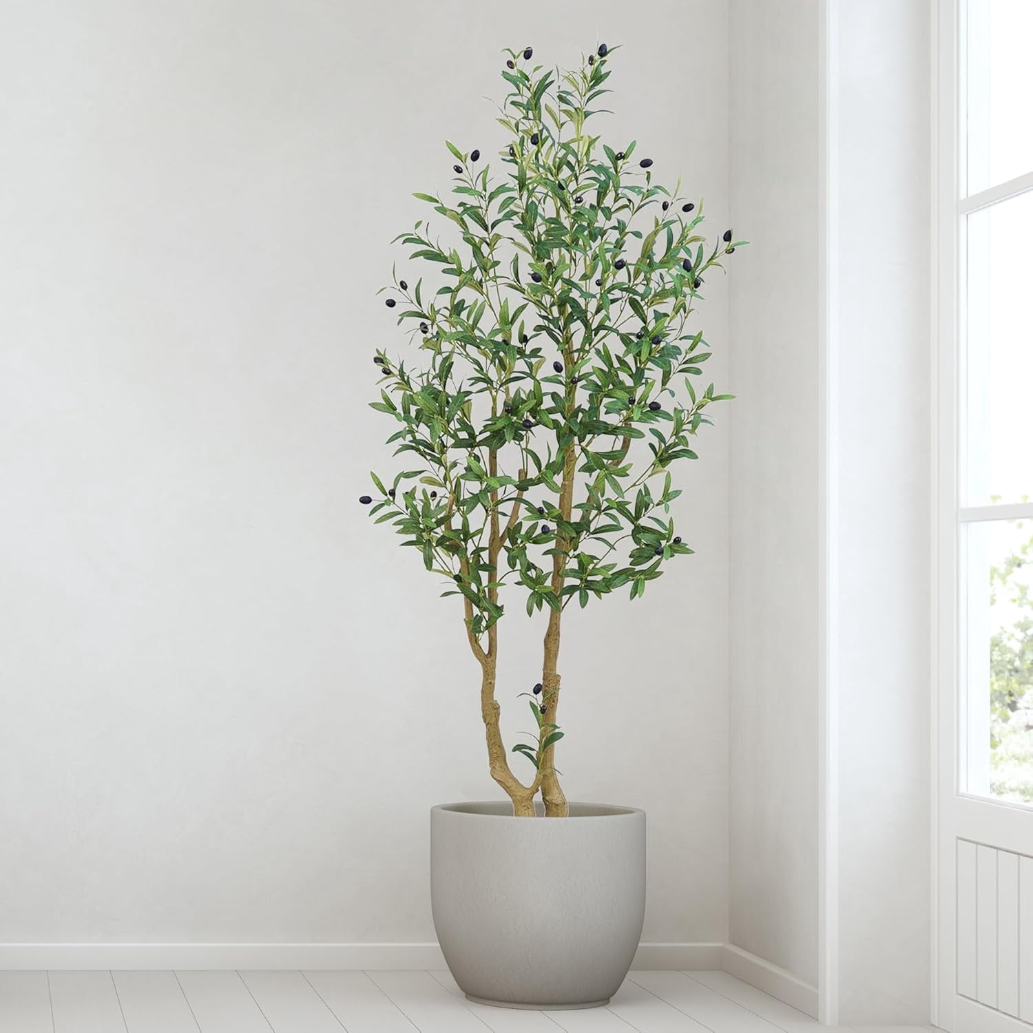 Faux Olive Tree 5 feet, Artificial Trees for Home Decor Indoor with Adjustable Branches and ...