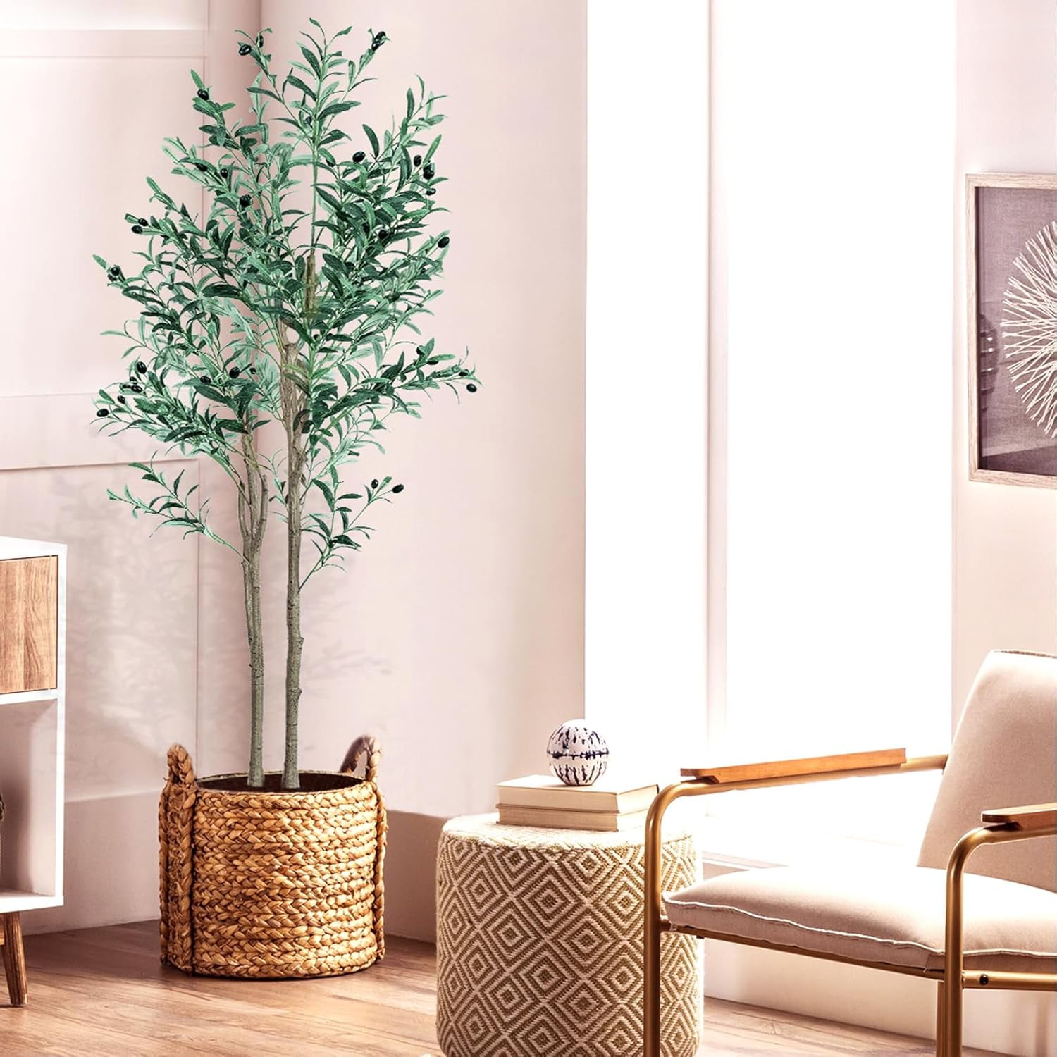 Faux Olive Tree 5ft, Realistic Tall Silk Olive Trees Artificial Indoor ...