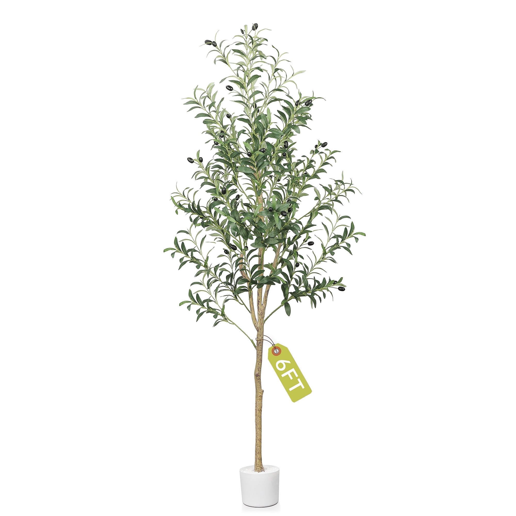 Faux Olive Tree 6FT, Artificial Olive Trees with Natural Trunk and Realistic 795 Leaves and 44 Fruits, Faux Olive Silk Tree for Indoor, Large Olive Plants with White Planter for Office Home Decor