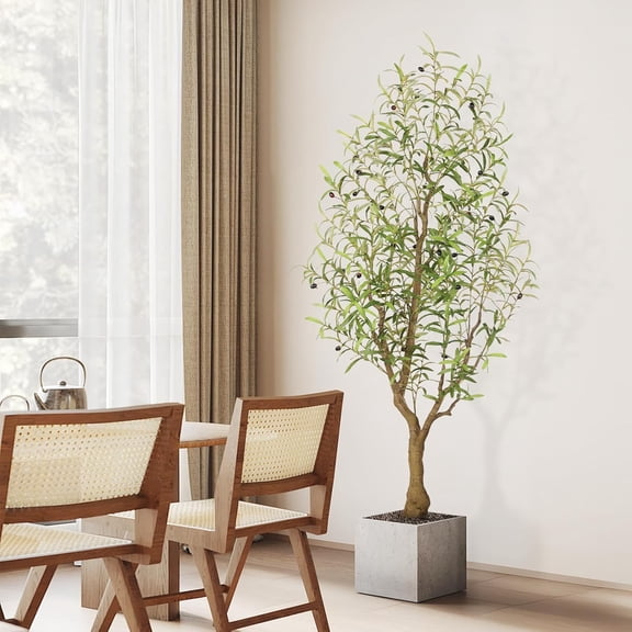 Faux Olive Tree 6FT, Olive Trees Artificial Indoor, Fake Tree with Realistic Leaves & Fruits for Home Office Living Room Decor