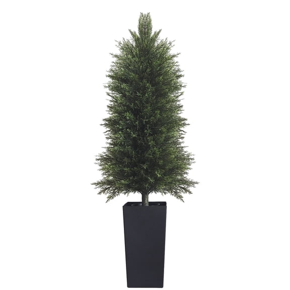 5FT Artificial Topiary Tree Beautiful Realistic Faux Cedar Pines Christmas Trees UV Rated Fake Shrubs for Front Porch Faux Plants Indoor and Outdoor Decor (1 Pack)