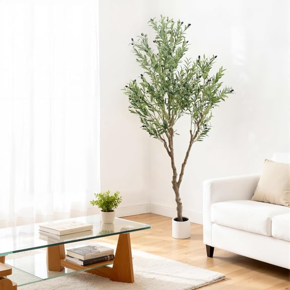Faux Olive Tree 7Ft, Fake Black Olive Tree with Pot, Outdoor Indoor Tall Artificial Plants Tree Potted for Home Office Living Room Entryway
