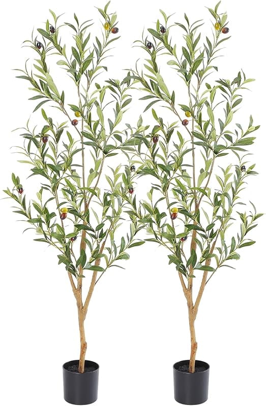 Faux Olive Tree 7ft，Olive Trees Artificial Indoor with Natural Wood ...