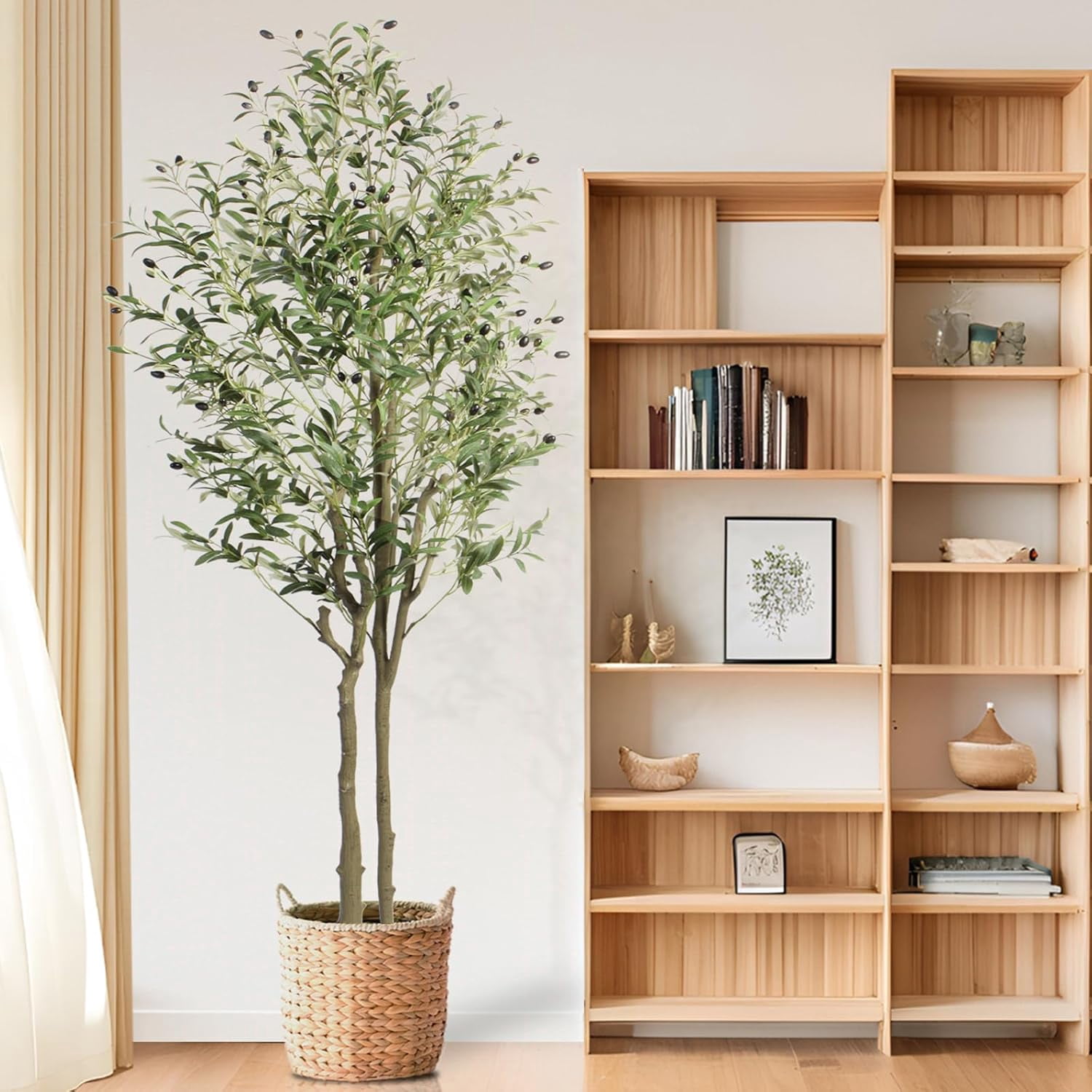 Faux Olive Tree 7ft, Realistic Tall Silk Olive Trees Artificial Indoor ...