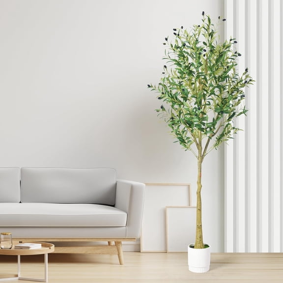 Faux Olive Tree, 8FT Realistic Indoor Decor with Fiberstone Planter, Lifelike Trunk & Leaves for Home/Office