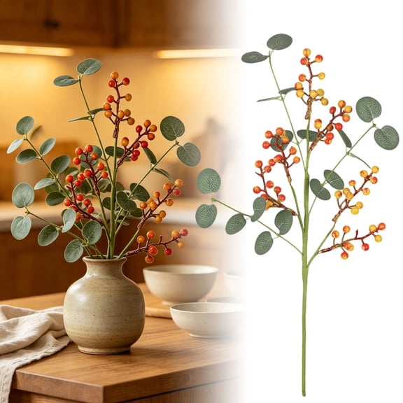 Orange Raspberry Stems 17.7 Inch Artificial Berry Branches for Home Decor Bendable Long Stem Berry Picks for Vase Wedding Farmhouse Mantel DIY Indoor Decoration