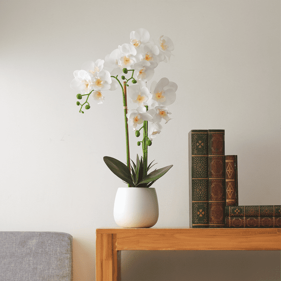 Faux Orchid, with Vase, Faux Flower, Artificial Flowers in Vase, Fake Orchid Fake Plant, Artificial Orchids, Fake Flowers for Decoration in Vase, Fake Orchid, Orquideas Artificiales Grandes - White