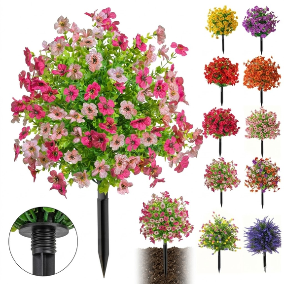 Faux Outdoor Artificial Mixed Flowers with Ground Stakes, Set of 1 (19.6" Height), Large Lifelike Flower Ball, UV Resistant & Waterproof Landscape Pathway Border Porch Decor, Faux Garden Plants