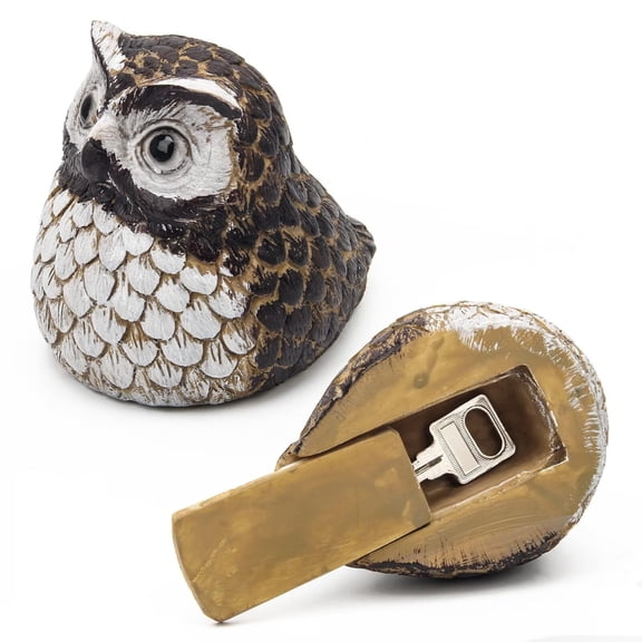 Faux Owl House Decorative Spare Key Hider, Hide a Key Outdoor Owl Lawn Ornament for Garden or Yard