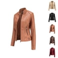 thumbnail image 1 of Faux PU Leather Jacket for Women Long Sleeve Slim Fit Stand Collared Zip Up Jackets Coat with Pockets Outerwear, 1 of 5
