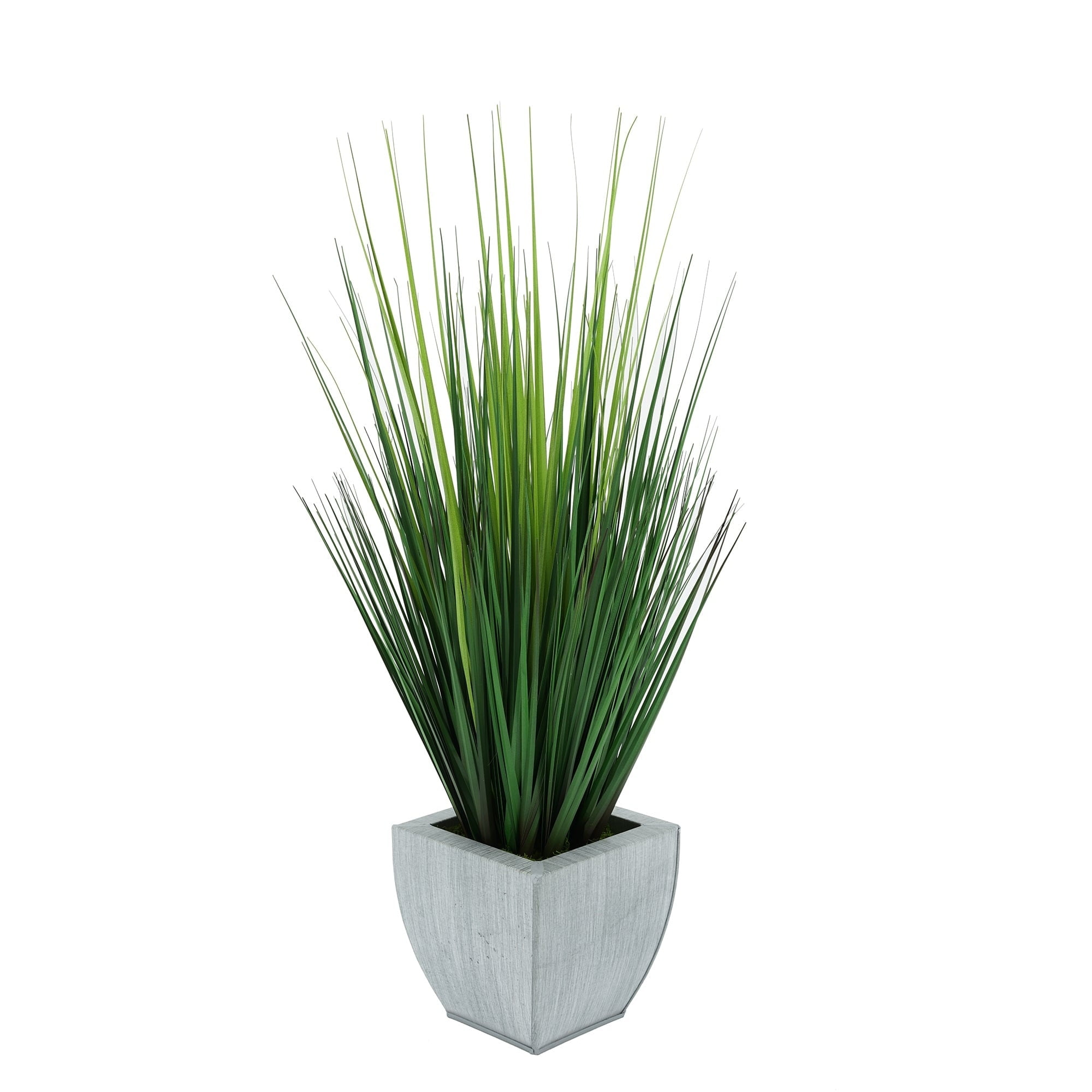 Green Faux Grass in Tapered Zinc Planter, 27" Tall